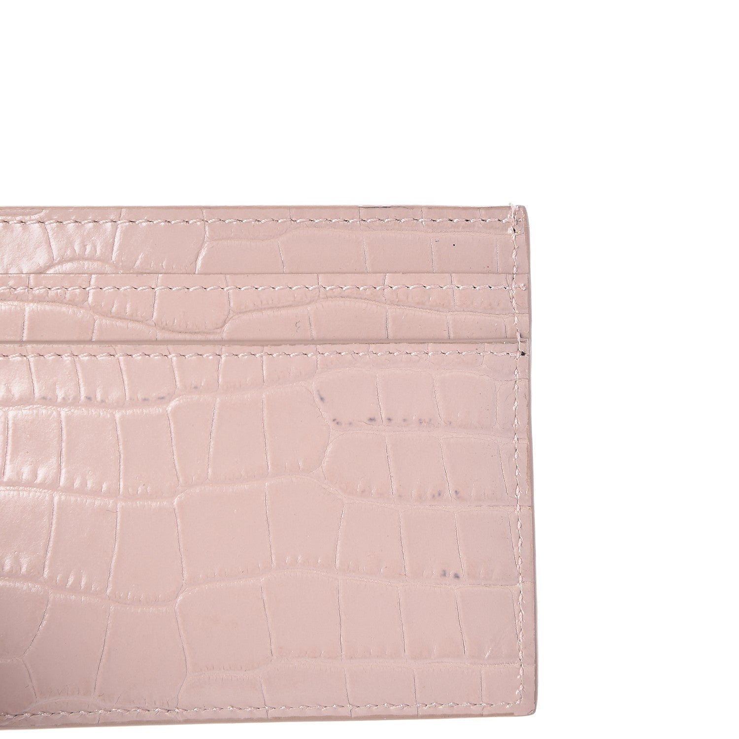 Saint Laurent Calfskin Crocodile Embossed Card Case Rose Antic 8 of 10