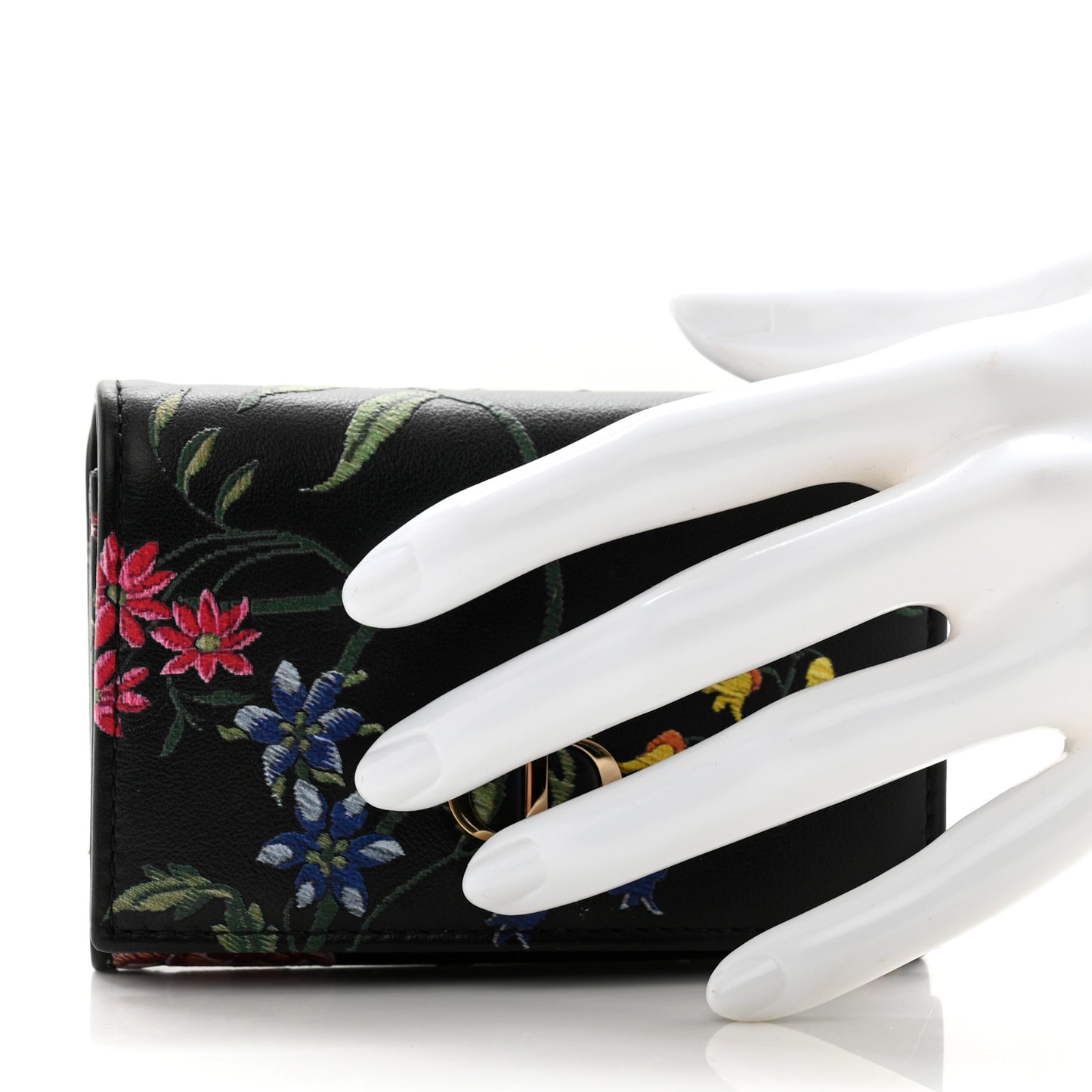Calfskin Petites Fleurs Print Caro XS Wallet Black Multicolor
