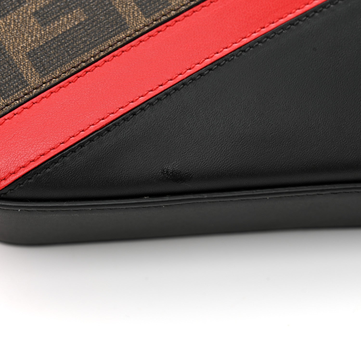 Fendi Glazed Fabric Vitello Liberty FF 1974 Diagonal Small Camera Case Tobacco Rosso Black 11 of 12