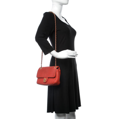 Chanel Calfskin Surpique Chevron Medium Flap Red 2 of 11