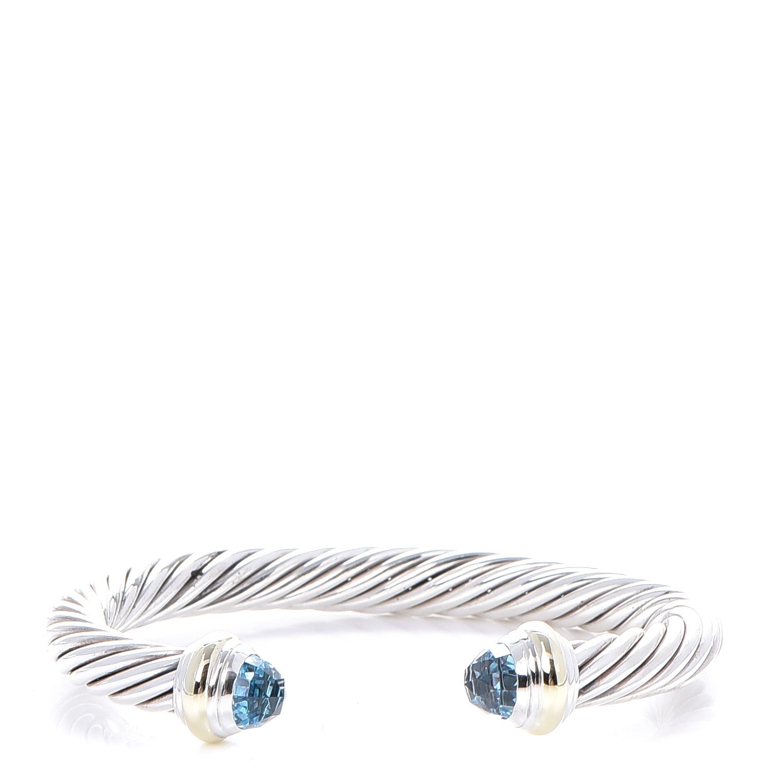 David Yurman Sterling Silver 14K Yellow Gold Blue Topaz 7mm Cable Classics Bracelet 1 of 5