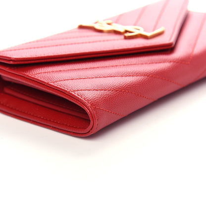Saint Laurent Grain De Poudre Matelasse Chevron Monogram Flap Wallet Red 7 of 9