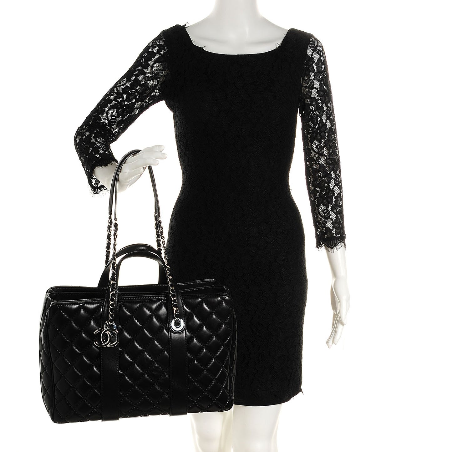 Lambskin Quilted Large Easy Carry Shopping Tote Black