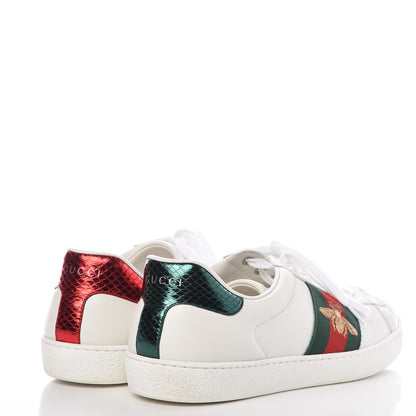 Gucci Miro Soft Calfskin Laminated Ayers Web Bee Embroidered Mens Ace Sneakers 9.5 White Red Flame Green 3 of 12