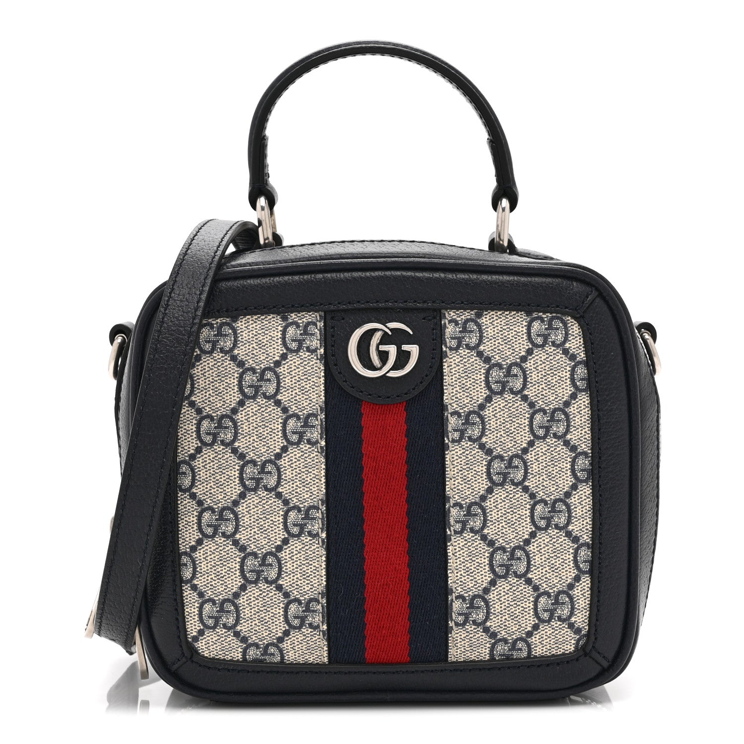 Gucci GG Supreme Monogram Mini Ophidia Top Handle Square Shoulder Bag Beige Blue 1 of 11