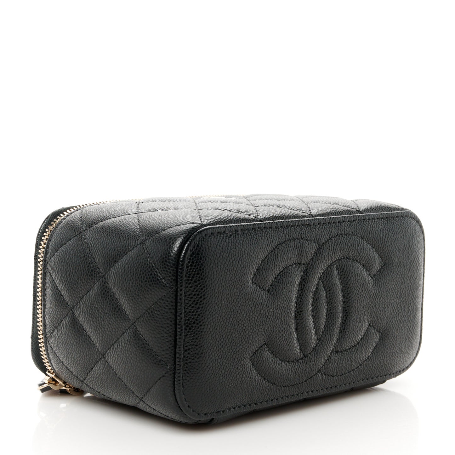 Caviar Quilted Small Vanity Case With Chain Black