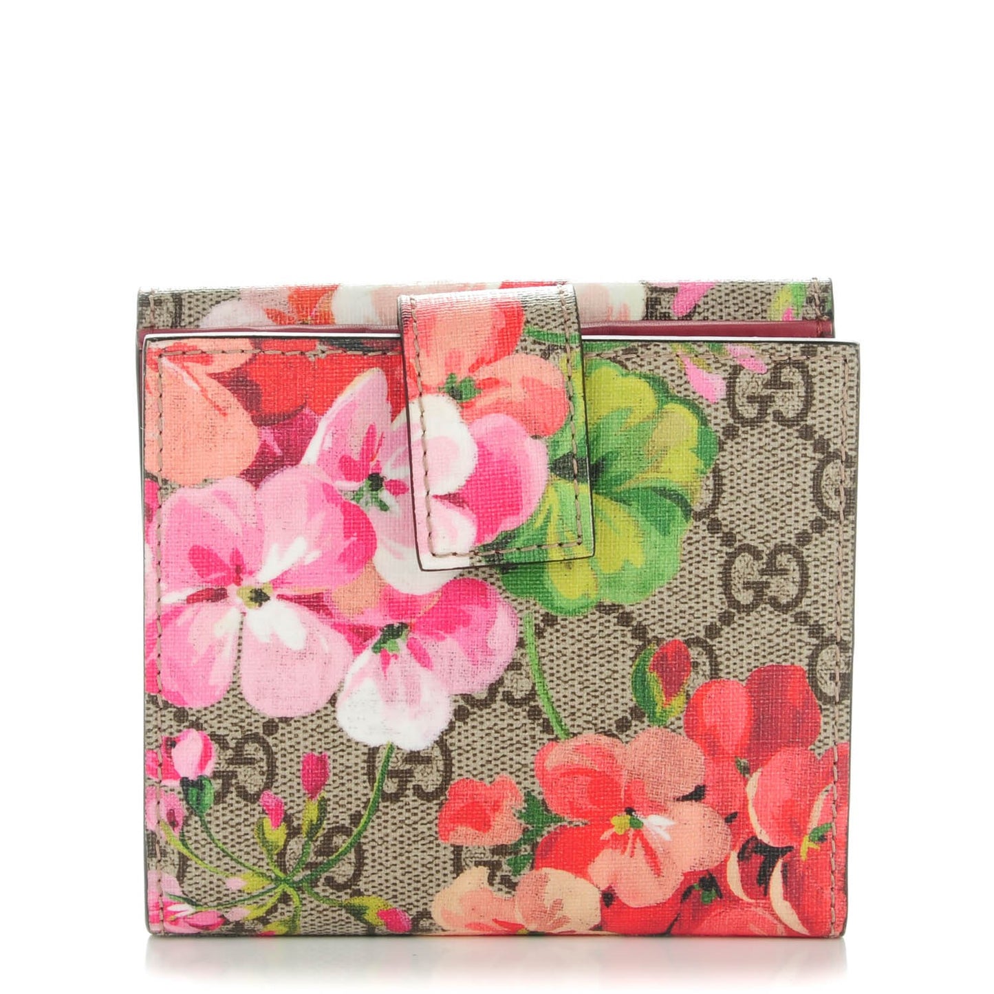 GG Supreme Monogram Blooms French Flap Wallet Beige Multicolor Dry Rose