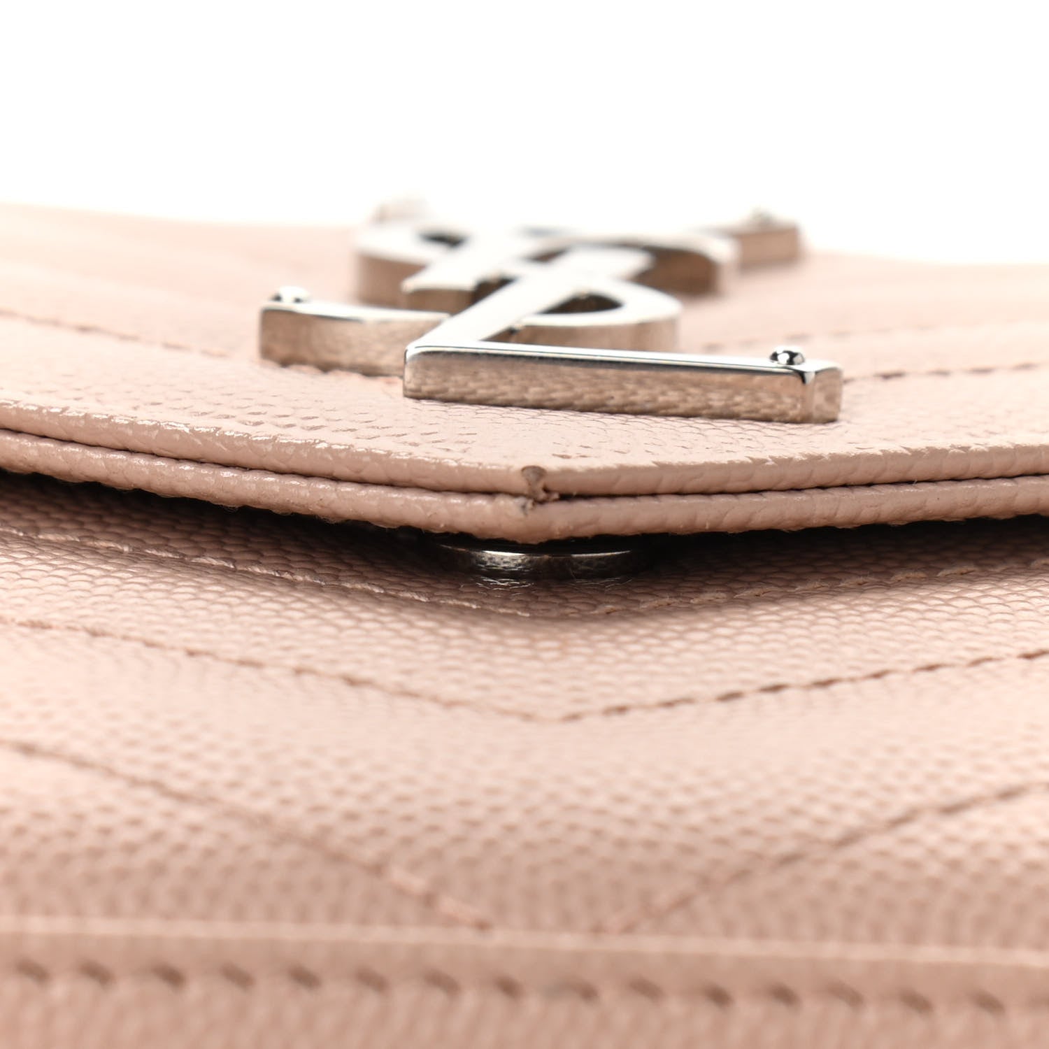 Saint Laurent Grain De Poudre Matelasse Chevron Cassandre Chain Wallet Pale Pink 11 of 11