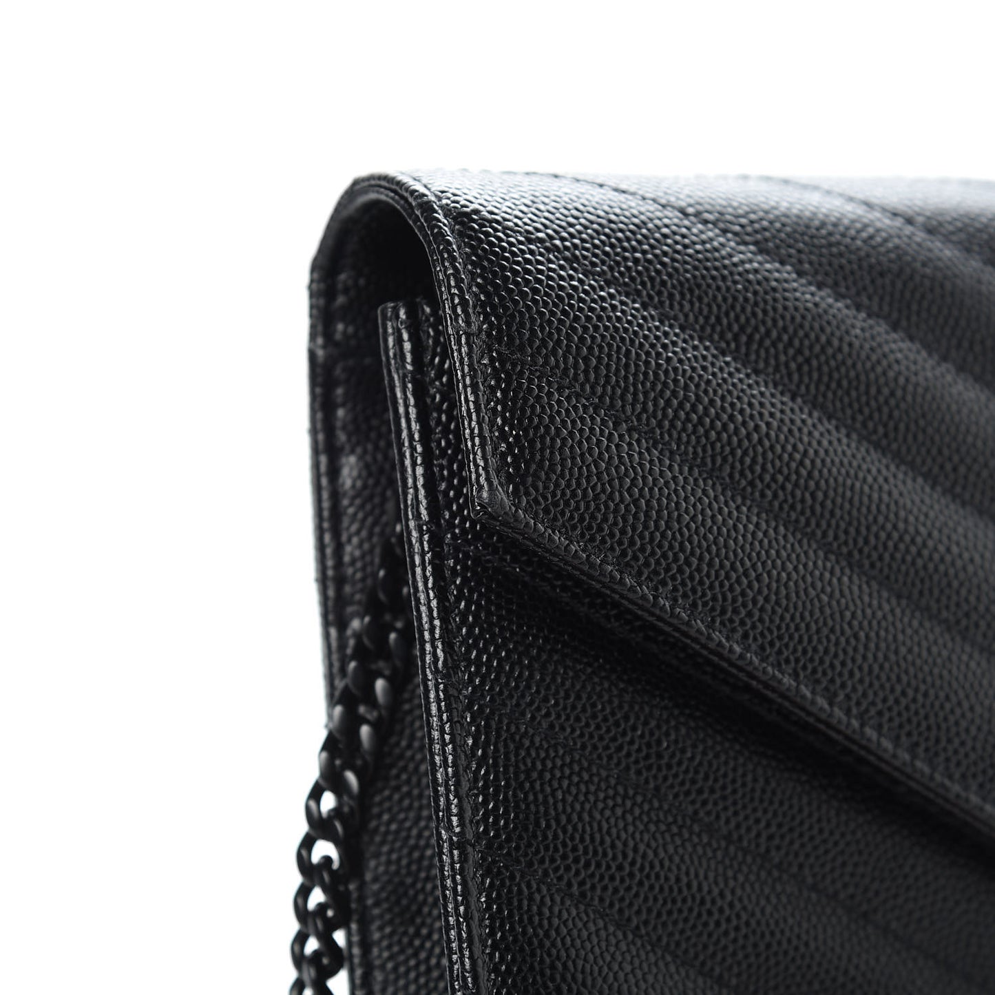Grain De Poudre Matelasse Chevron Monogram Envelope Chain Wallet Black