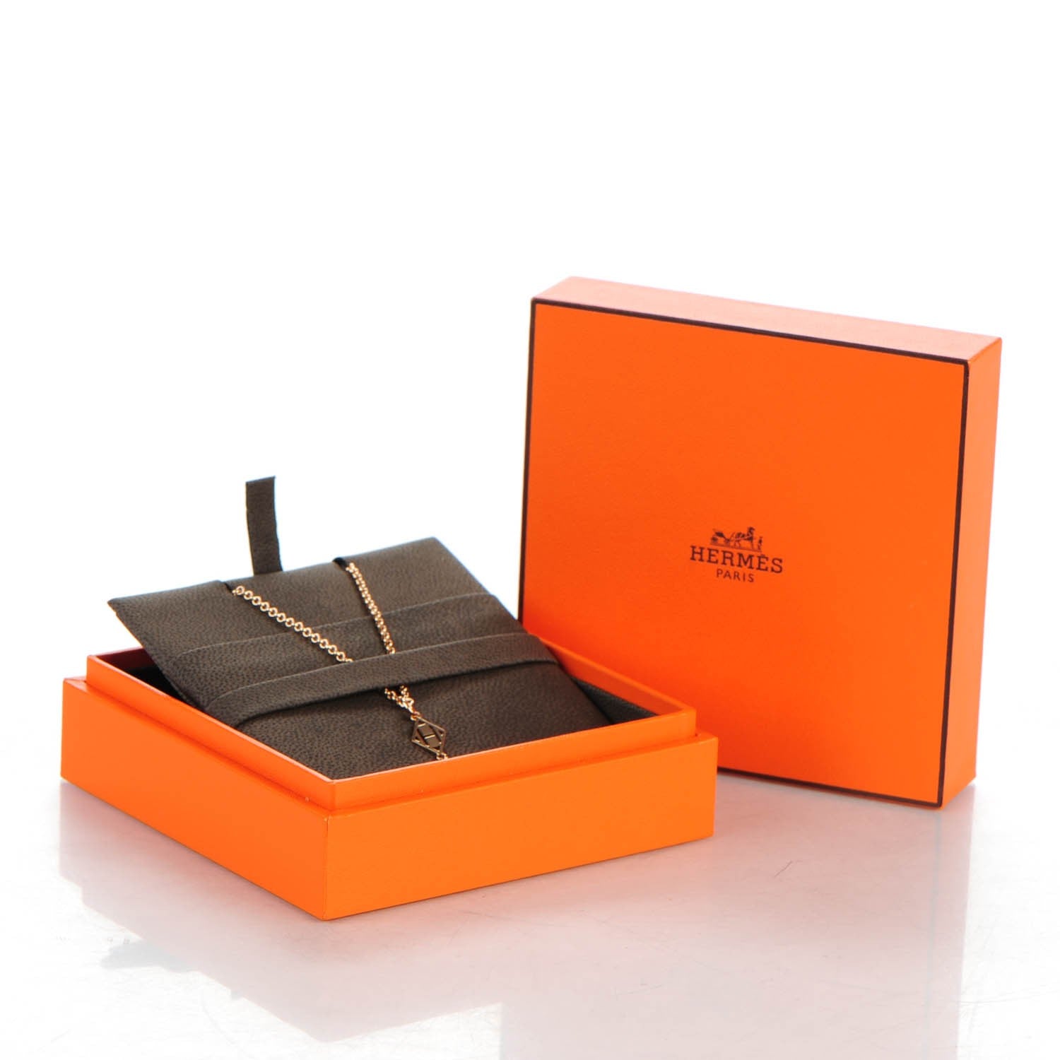 Hermes 18K Rose Gold Diamond Gambade Pendant Necklace 6 of 6