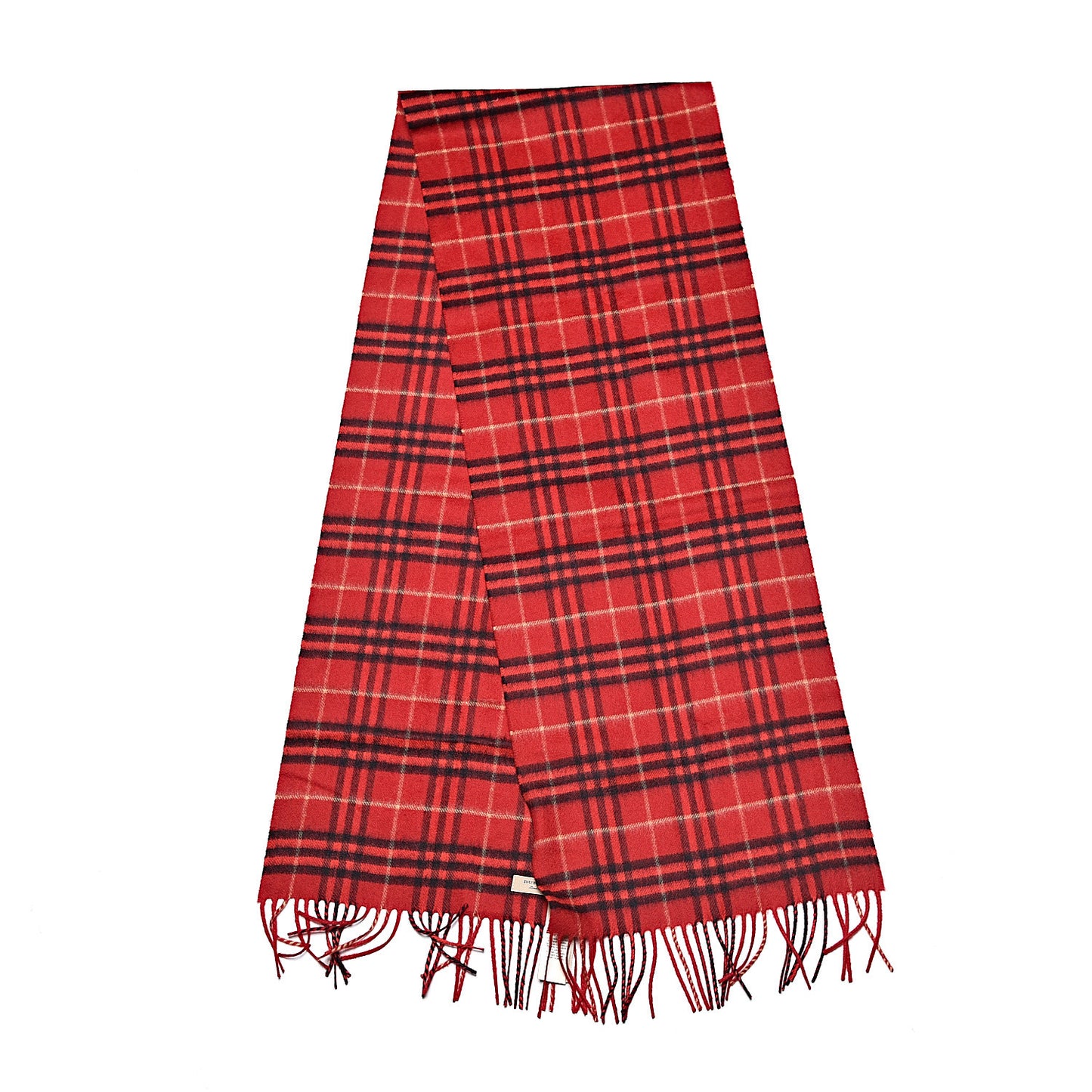 Cashmere Vintage Check Fringe Scarf Red