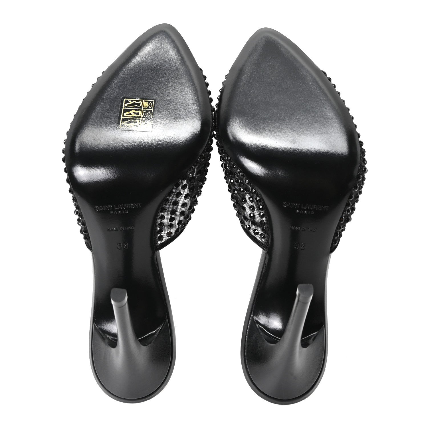 Saint Laurent Tulle Strass Gippy 110 Mule Sandals 38 Black 6 of 9