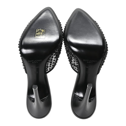 Saint Laurent Tulle Strass Gippy 110 Mule Sandals 38 Black 6 of 9