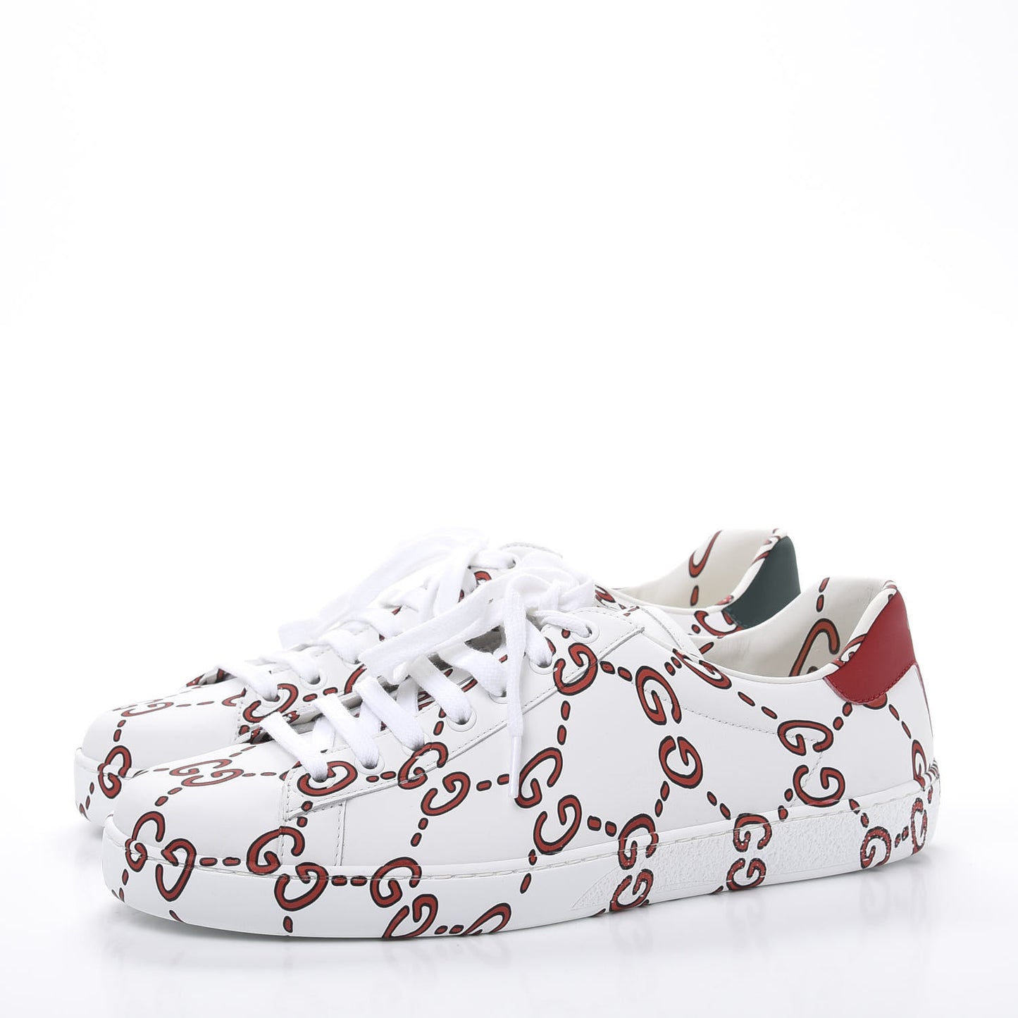 Calfskin GucciGhost Print Mens Ace Sneakers 8 White Hibiscus Red