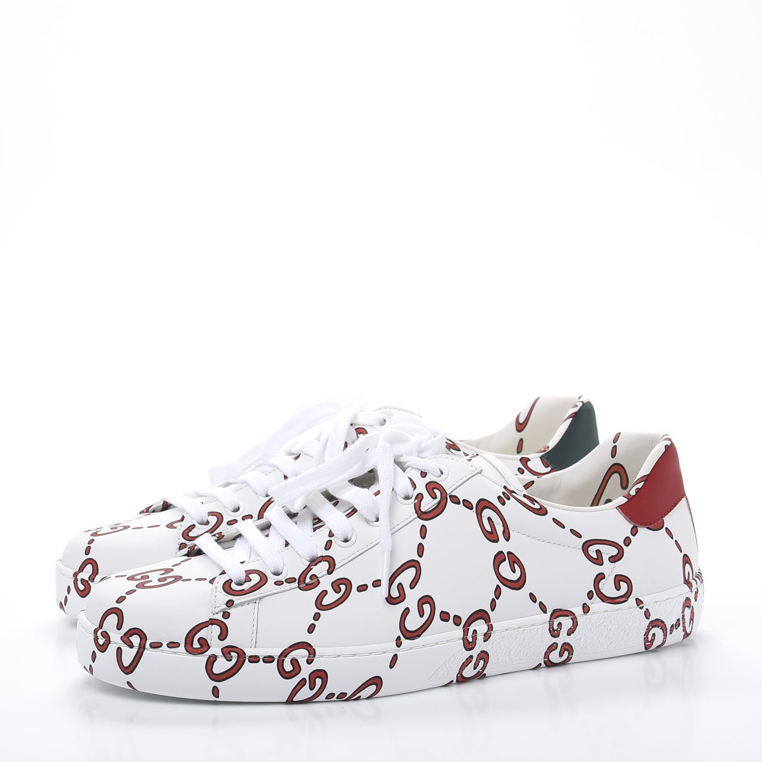 Gucci Calfskin GucciGhost Print Mens Ace Sneakers 8 White Hibiscus Red 3 of 10