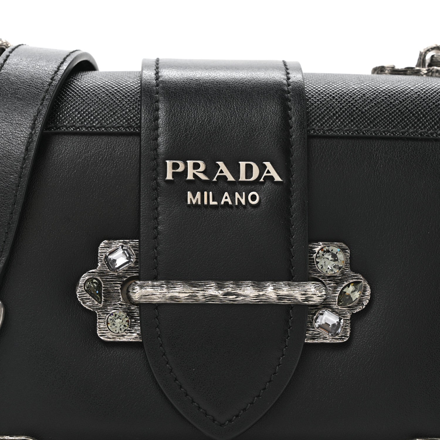 Prada Crystal City Calf Saffiano Cahier Shoulder Bag Black 7 of 9