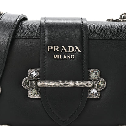 Prada Crystal City Calf Saffiano Cahier Shoulder Bag Black 7 of 9