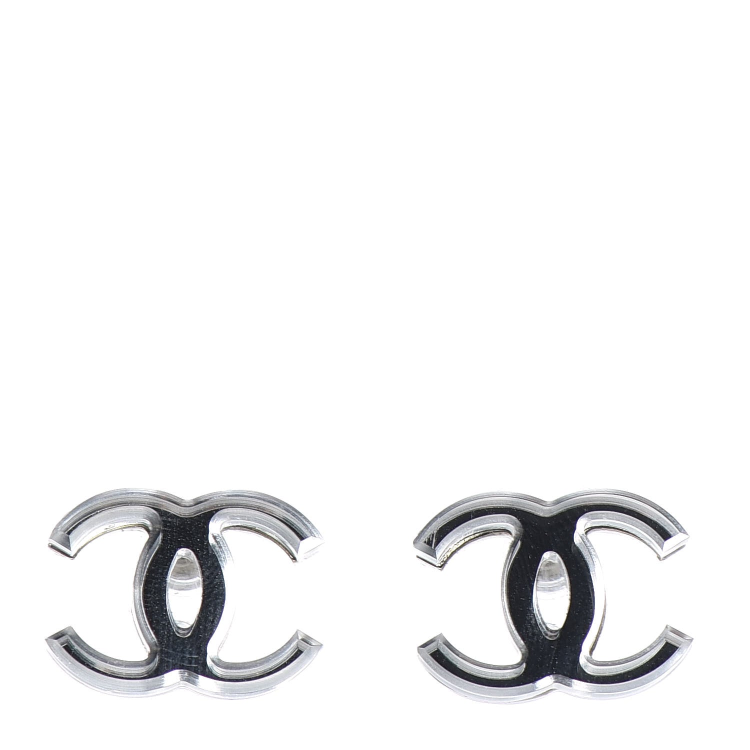 Chanel Resin CC Earrings Silver 1 of 5