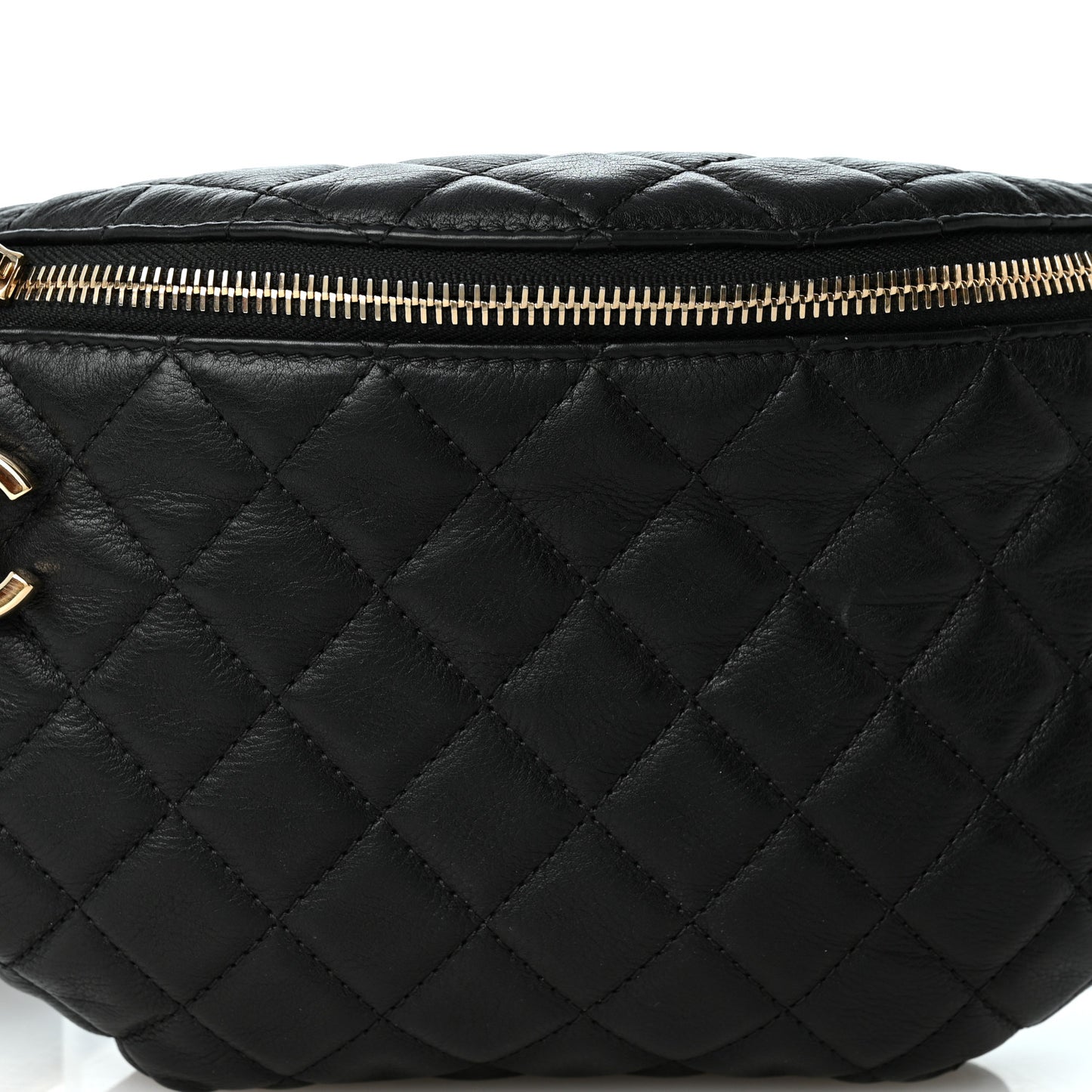 Calfskin Quilted Banane Waist Bag Fanny Pack Black