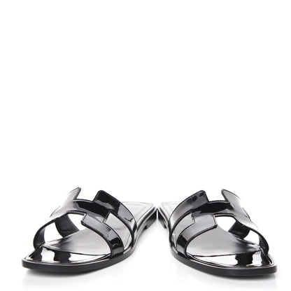 Hermes Patent Oran Sandals 37.5 Black 6 of 12