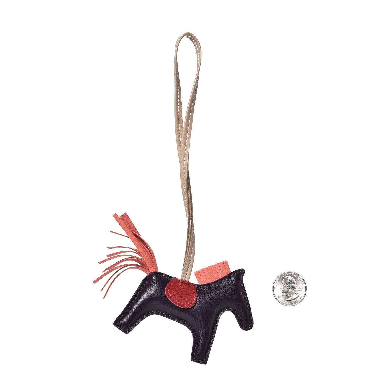 Hermes Milo Lambskin Grigri Rodeo Horse Bag Charm PM Raisin Flamingo Rouge Vif Argile 2 of 4