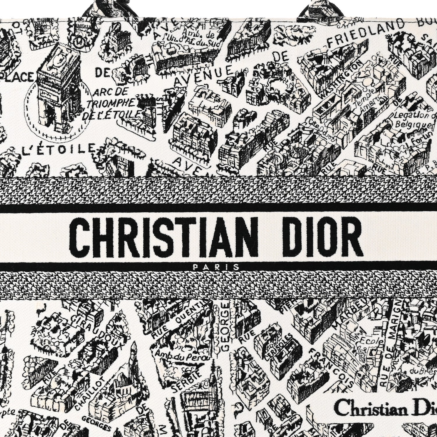Christian Dior Canvas Embroidered Large Plan De Paris Book Tote White Black 9 of 13