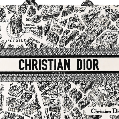 Christian Dior Canvas Embroidered Large Plan De Paris Book Tote White Black 9 of 13