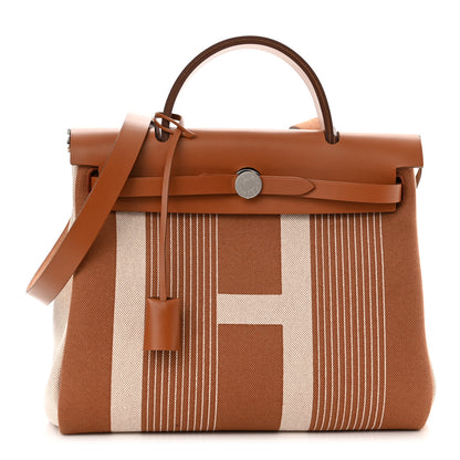 Hermes Vache Hunter Toile H Vibration Herbag Zip Retourne 31 PM Fauve Ecru Beige 3 of 12