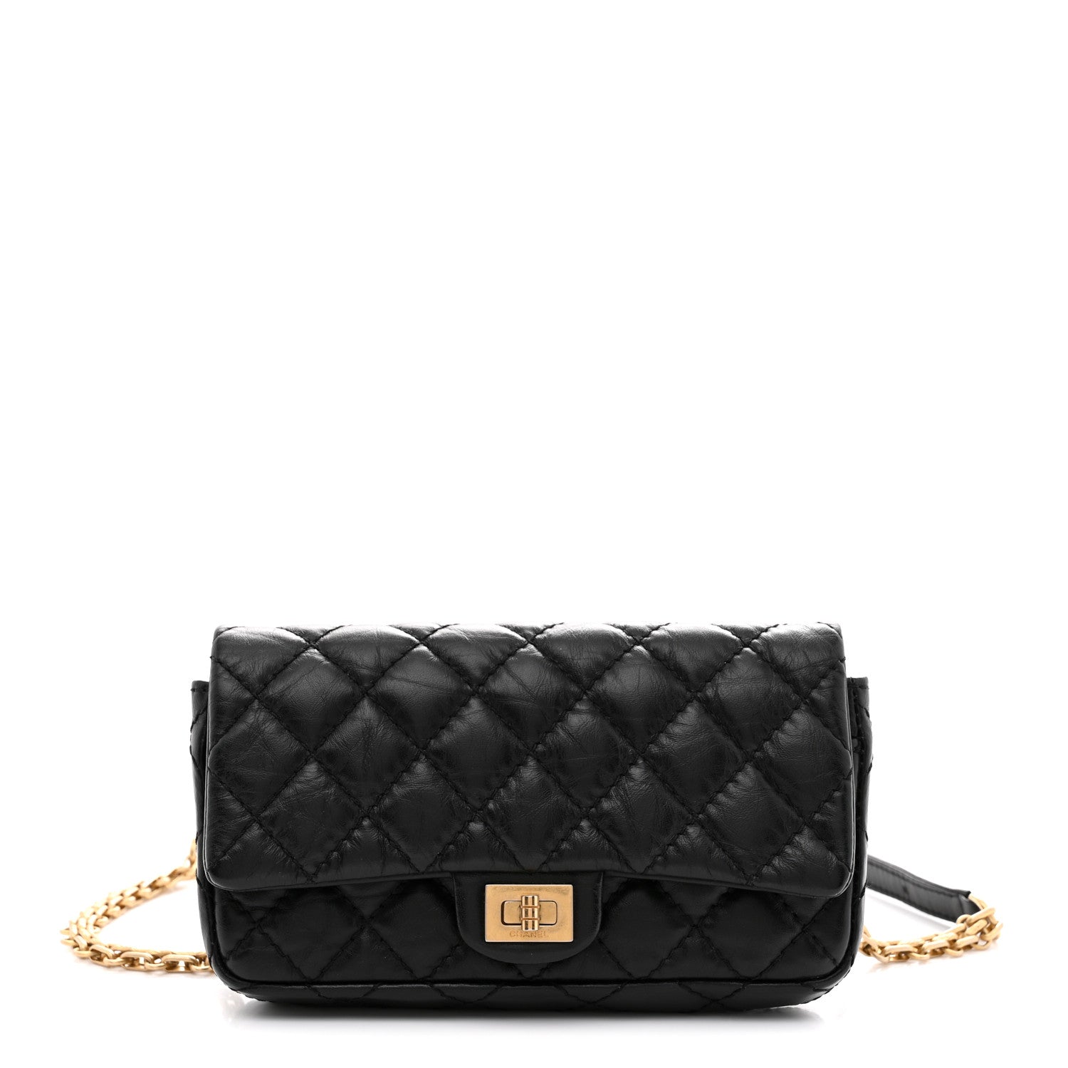 Chanel Aged Calfskin Quilted 2.55 Reissue Chain Waist Bag Black 1 of 11