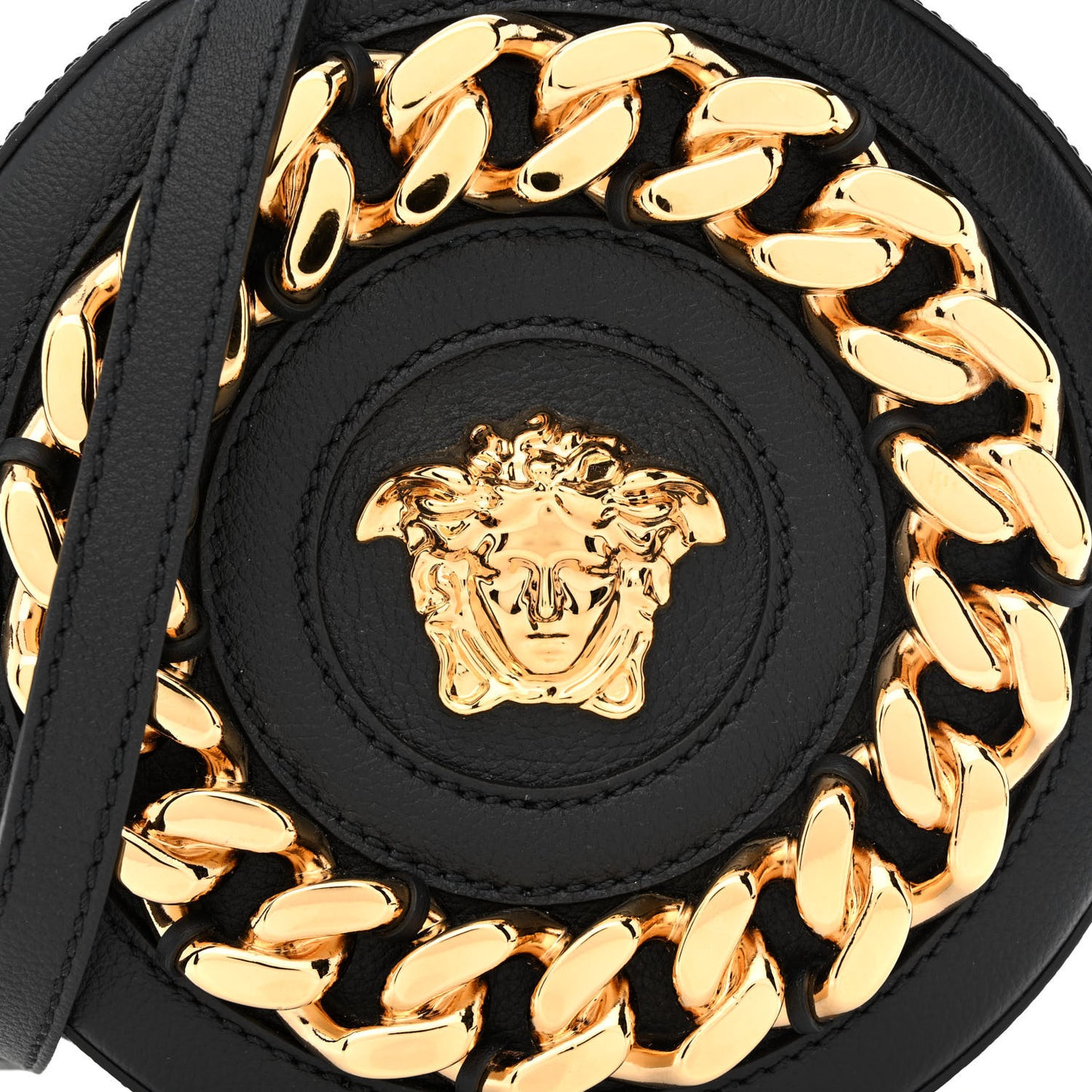 Calfskin Mini La Medusa Chain Round Crossbody Bag Black