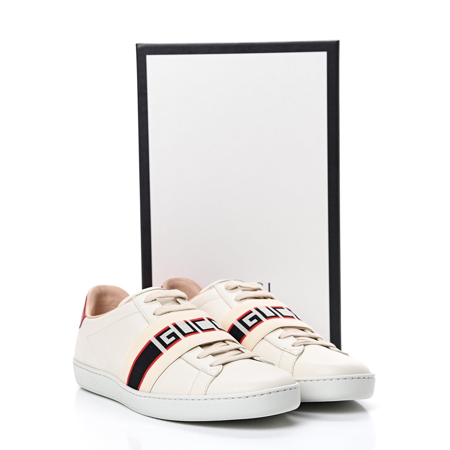 Calfskin Stripe Womens New Ace Sneakers 39.5 New Mystic White Ecru Red Flame