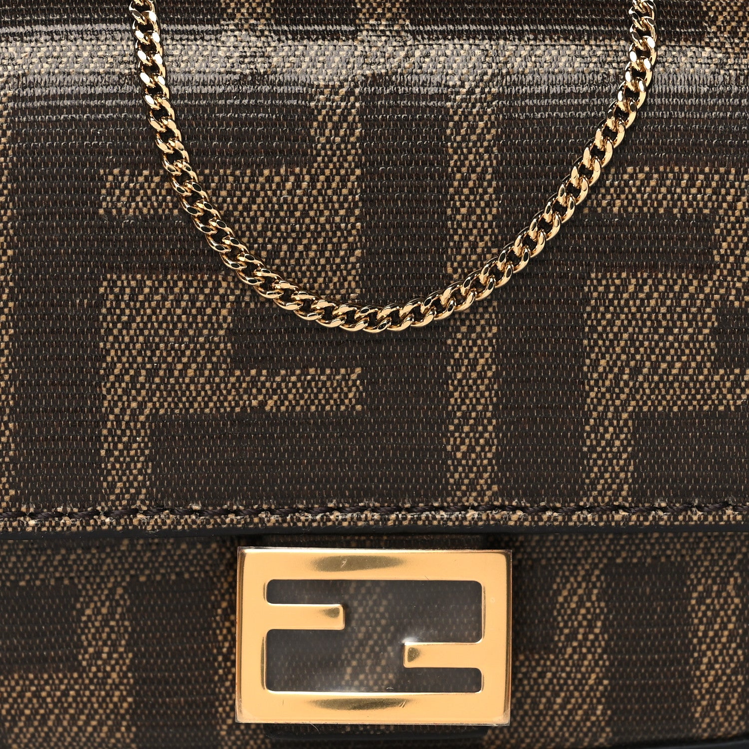Fendi Glazed Fabric FF 1974 Nano Baguette Belt Charm Mogano Panna 8 of 11