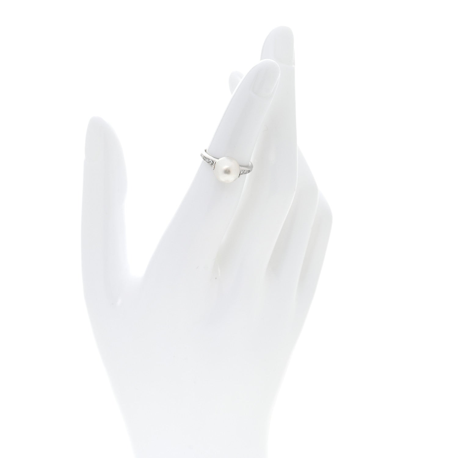 Parker & West by FASHIONPHILE Platinum Diamond Cultured Pearl 8-8.5mm Milgrain Ring 46 3.75 2 of 4
