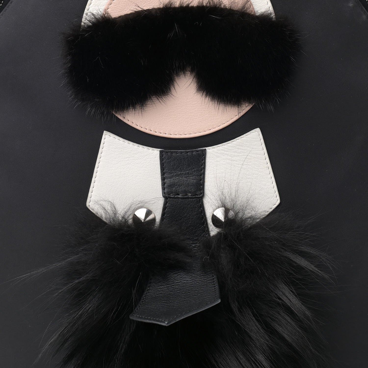 Fendi Nylon Vitello Century Mink Fox Goat Fur Studded Karlito Backpack Black Multicolor 9 of 17