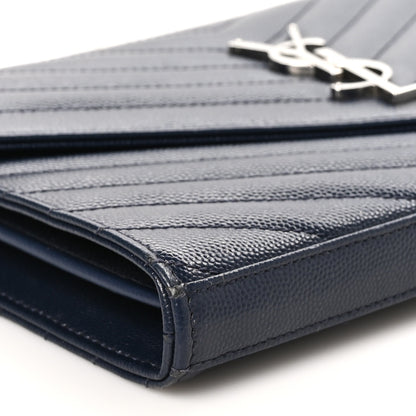 Saint Laurent Grain De Poudre Matelasse Chevron Monogram Chain Wallet Deep Marine 9 of 10