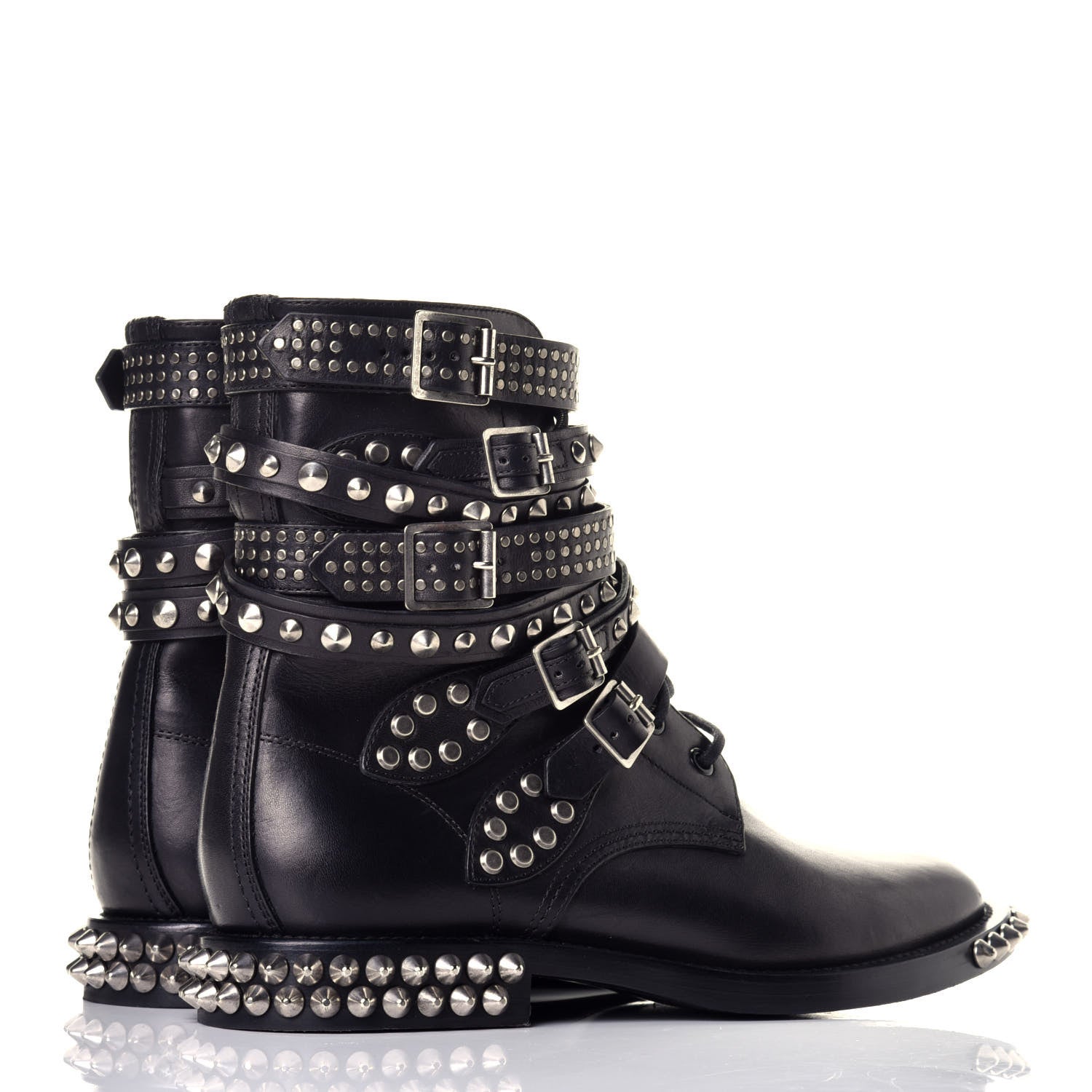 Saint Laurent Smooth Calfskin Studded Womens Punk Ranger Boots 40 Black 4 of 8