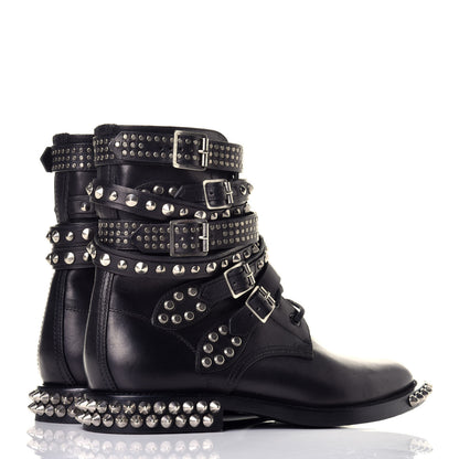 Saint Laurent Smooth Calfskin Studded Womens Punk Ranger Boots 40 Black 4 of 8
