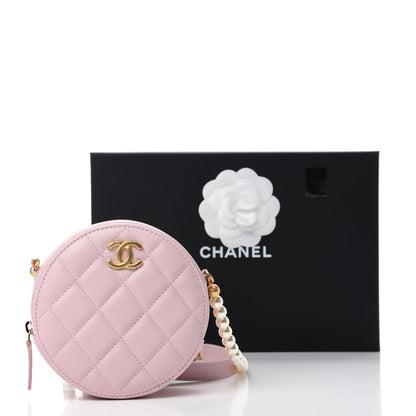 Chanel Calfskin Quilted Pearl Round Clutch With Chain Light Pink 11 of 11