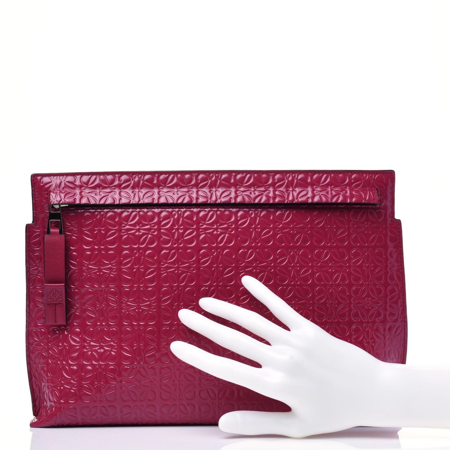 Calfskin Embossed Repeat T Pouch Raspberry