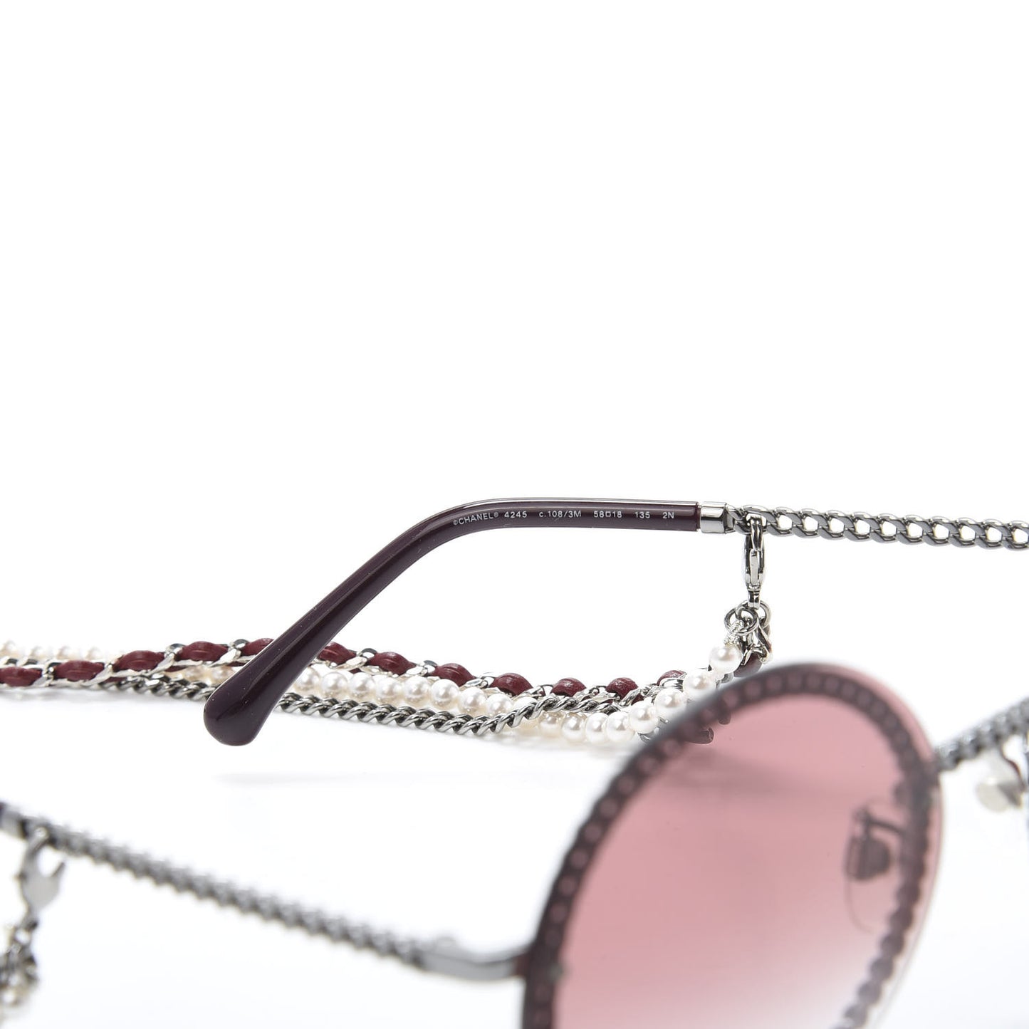Round Removable Triple Hanging Chain Sunglasses 4245 Pink Silver