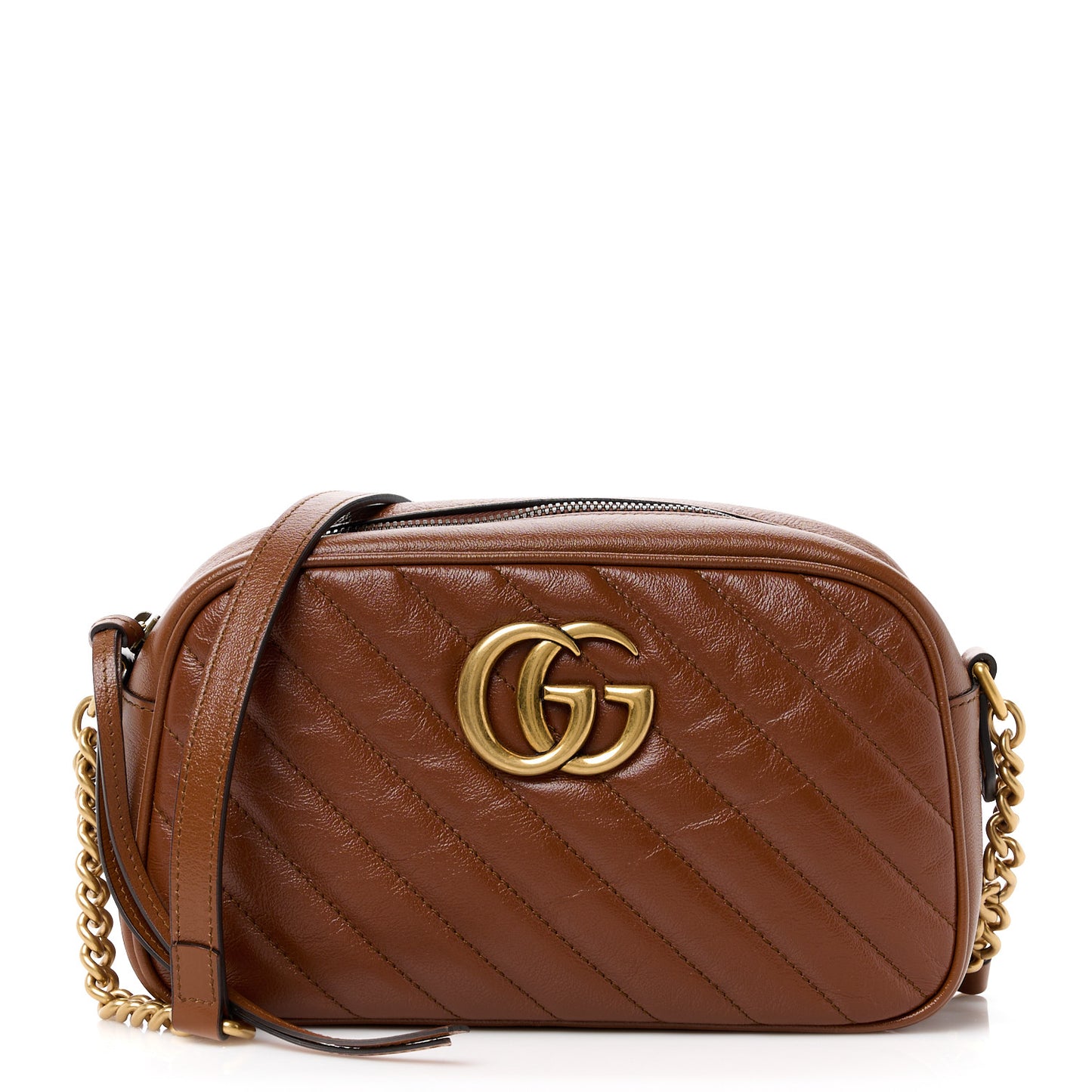 Glazed Calfskin Matelasse Diagonal Small GG Marmont Chain Shoulder Bag Cuir