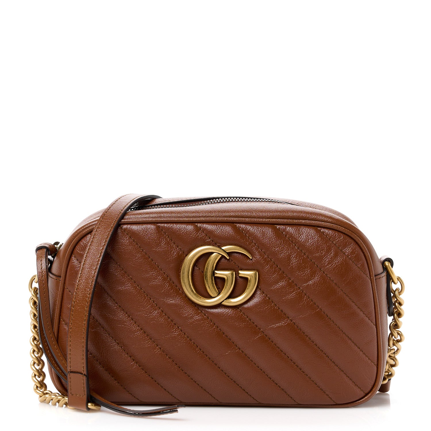 Gucci Glazed Calfskin Matelasse Diagonal Small GG Marmont Chain Shoulder Bag Cuir 1 of 13