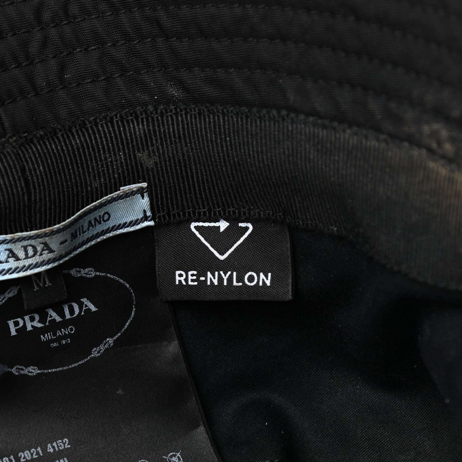 Prada Re-Nylon Metal Triangle Logo Womens Bucket Hat M Black 7 of 9