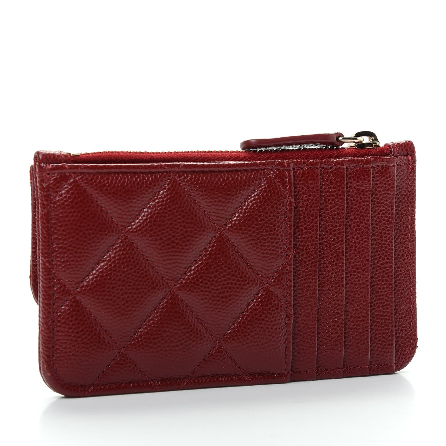 Chanel Caviar Quilted Flap Zip Card Holder Dark Red 3 of 8