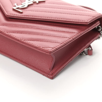 Saint Laurent Grain De Poudre Matelasse Chevron Monogram Envelope Chain Wallet Mystic Rose 8 of 9