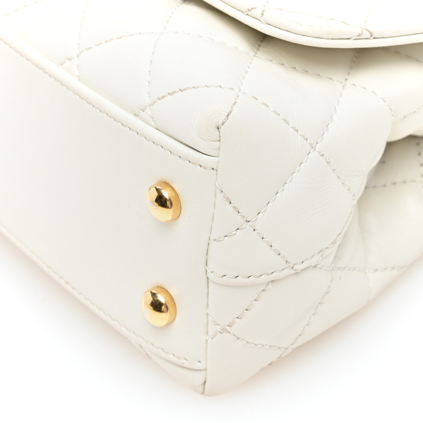Shiny Calfskin Quilted Extra Mini Coco Chain Gold Handle Flap White