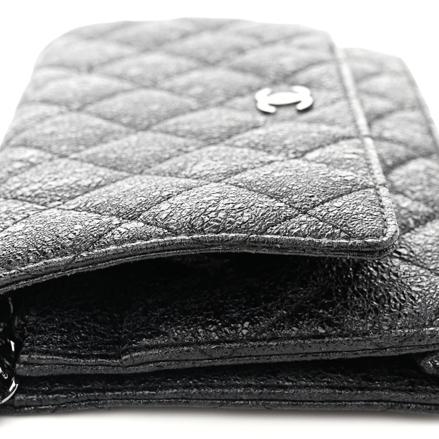 Crackled Calfskin Wallet On Chain WOC Black