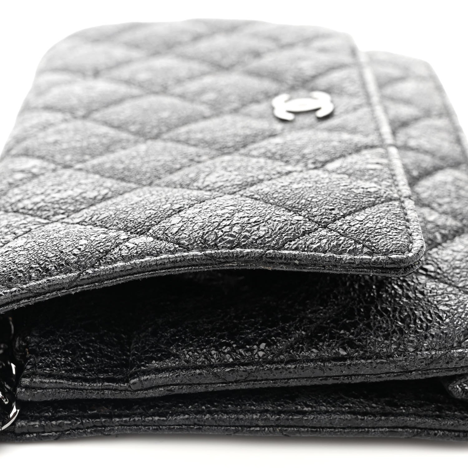 Chanel Crackled Calfskin Wallet On Chain WOC Black 12 of 12