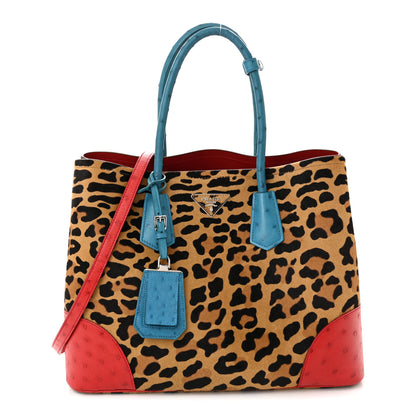 Prada Calf Hair Ostrich Leopard Print Medium Double Bag Miele Voyage 1 of 9