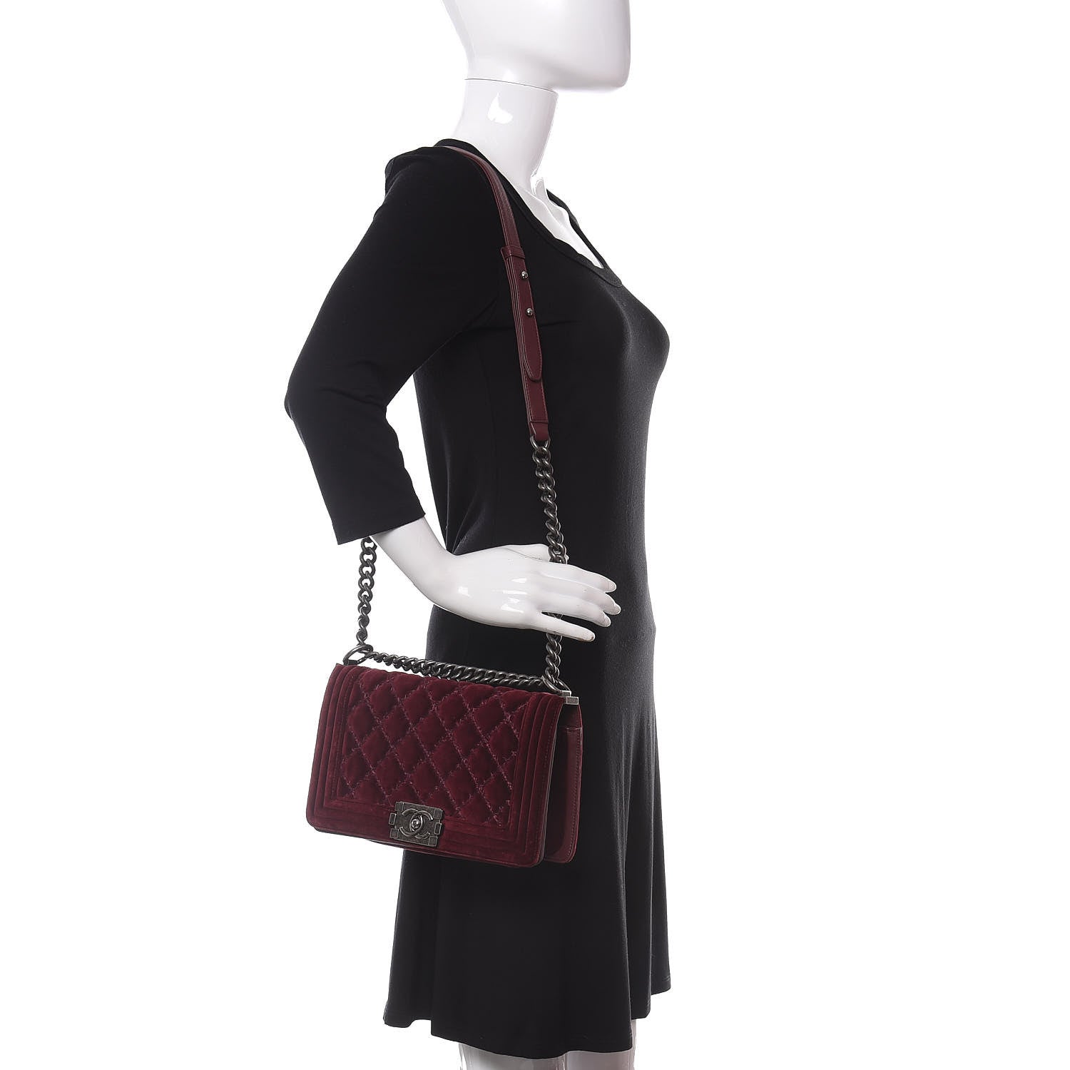 Chanel Velvet Tweed Quilted Medium Boy Flap Burgundy 2 of 11